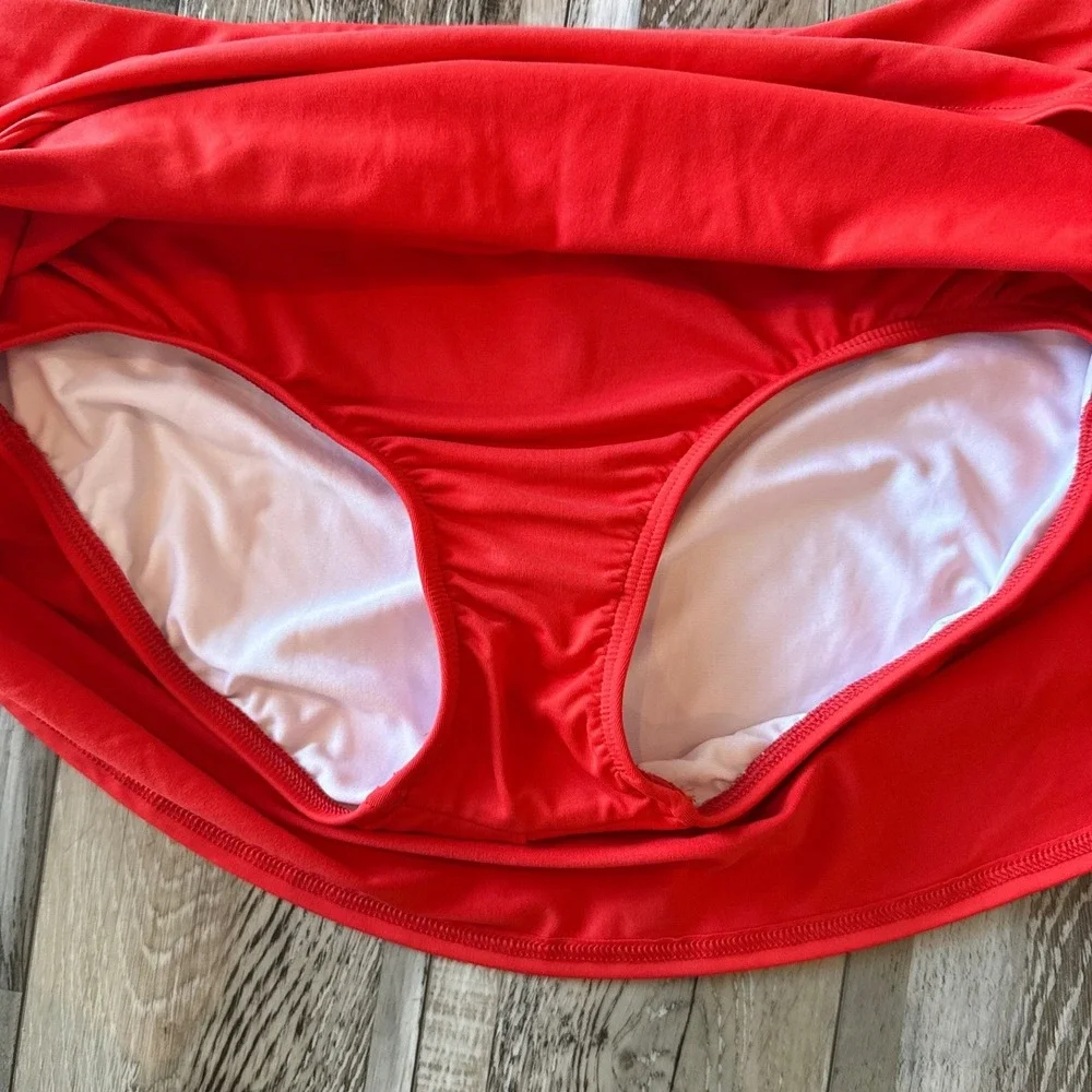 Lands' End Tummy Slimming Swim Skirt Built-in Brief Size 6‎ Red Swimwear Stretch